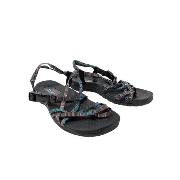 Skechers Reggae Islander Sandals Black Multi-Strap Toe Loop Slingback Size 8 - Picture 1 of 7